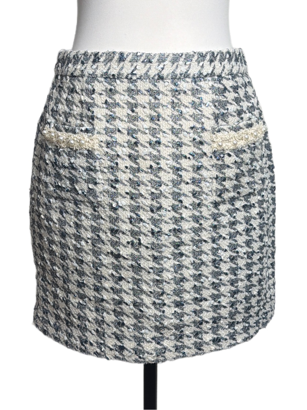 Womens Cream & Gray Houndstooth Tweed Mini Skirt — image 2 of 8